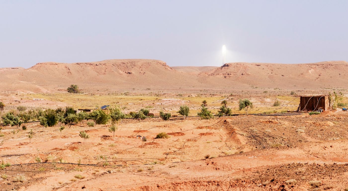 Solar power tower in Moroccan desert